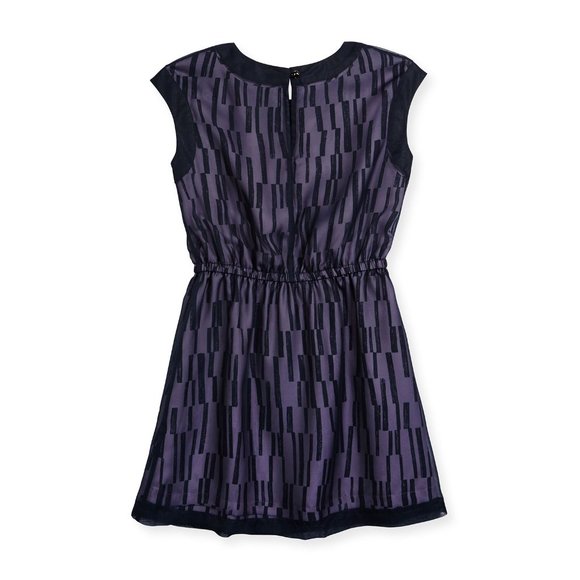 Vince Chiffon-Overlay A-Line Dress Navy sz XL Girl's Coastal Casual - Picture 2 of 9